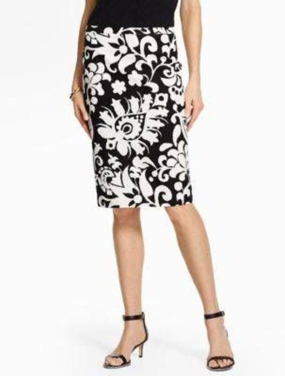 Talbots Black White Paisley Textured Pencil Skirt Size 12